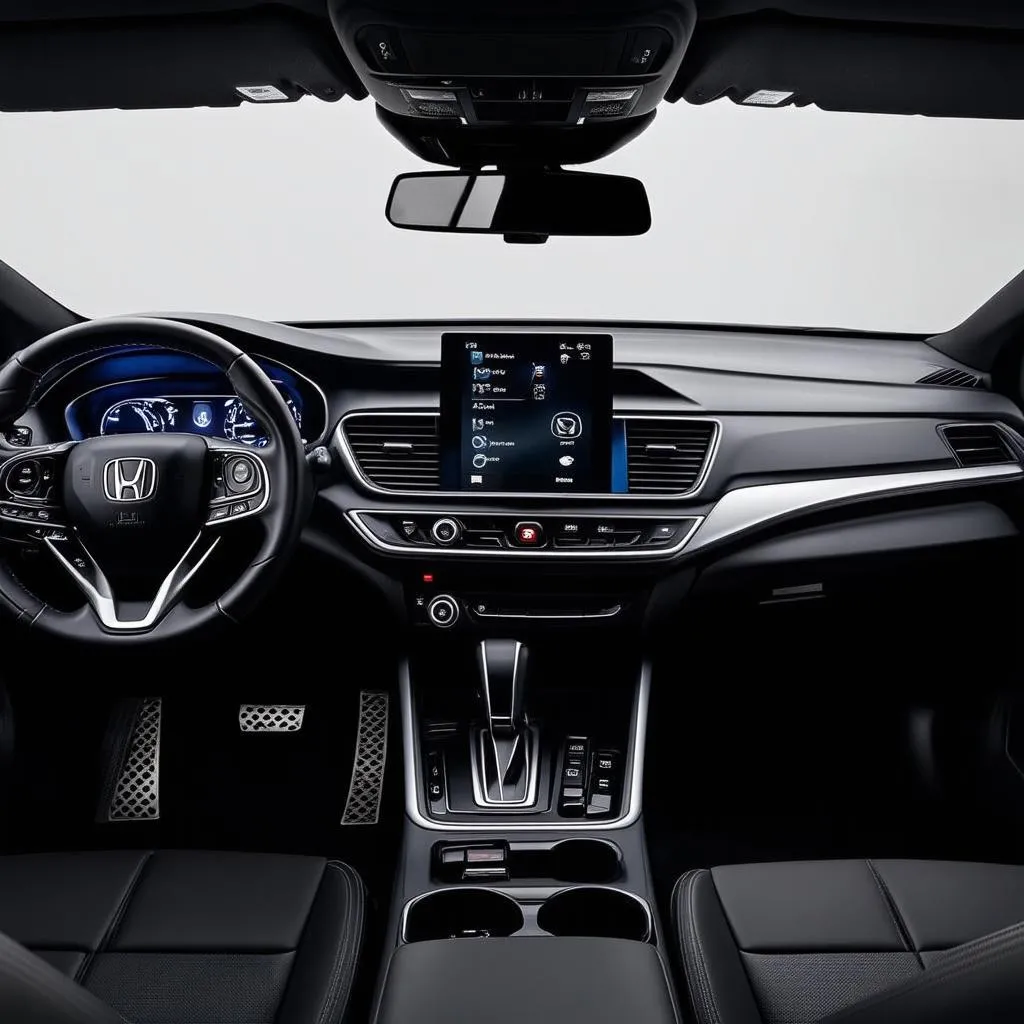 Interior view of a 2018 Honda Accord focusing on the dashboard with illuminated warning lights.