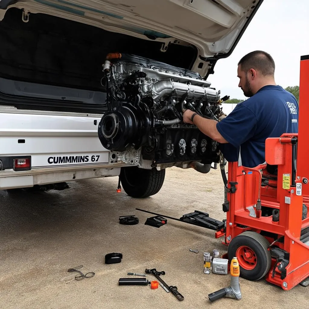 Engine Hoist Lifting a Cummins Engine