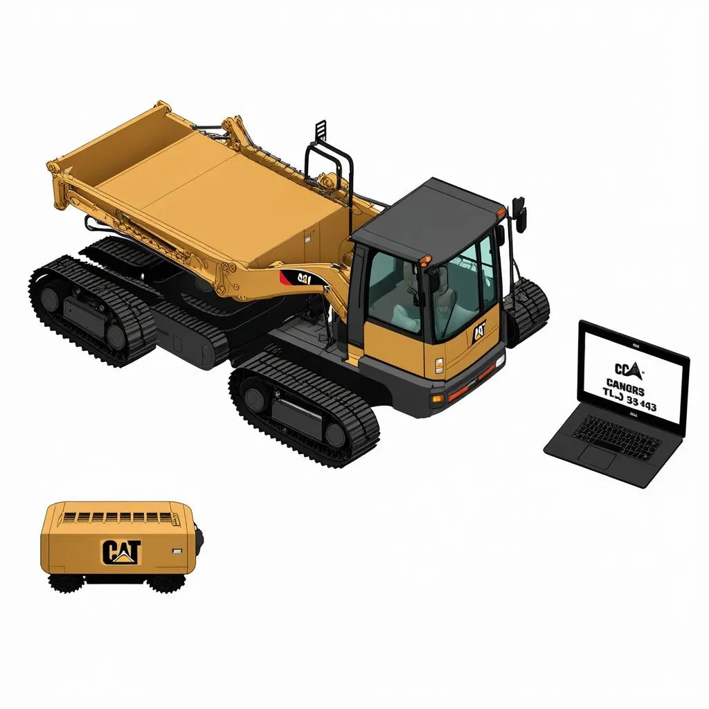 Un schéma illustrant le fonctionnement du CAT TL943 avec un véhicule et un ordinateur portable