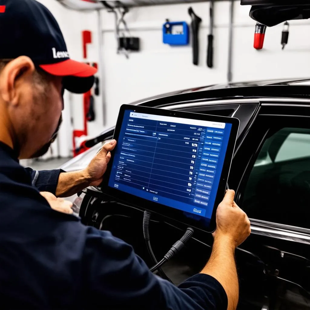 Lenovo Tab M8 used by a mechanic