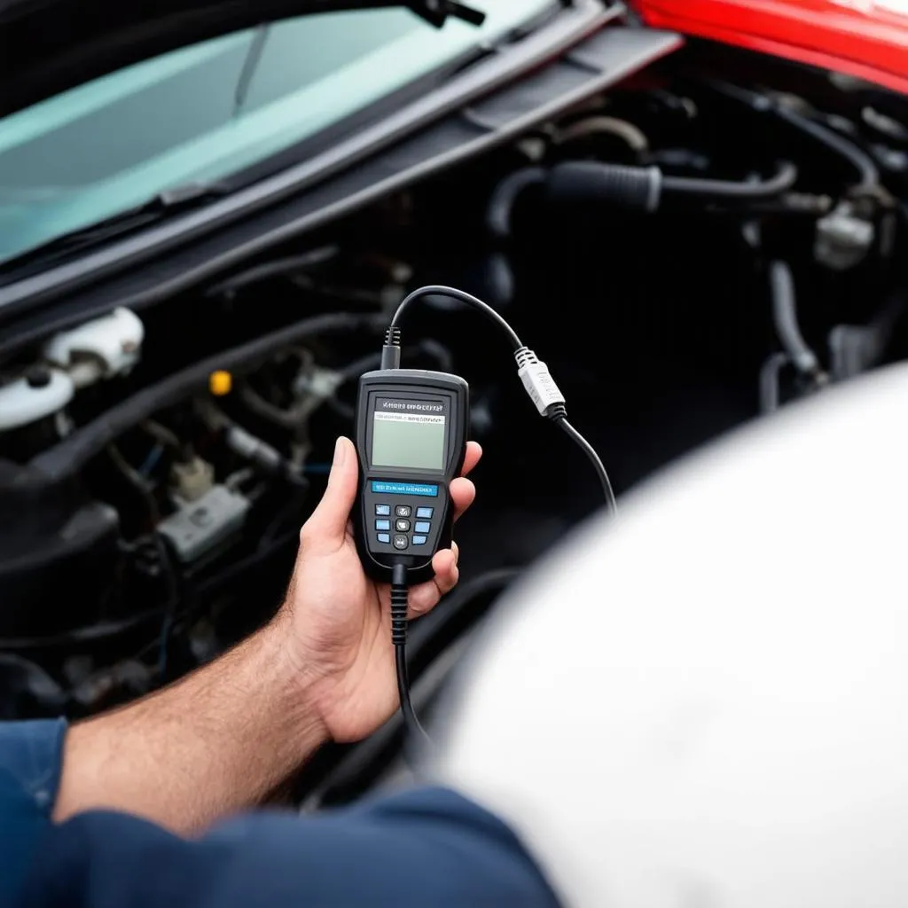 Mechanic using OBD2 scanner