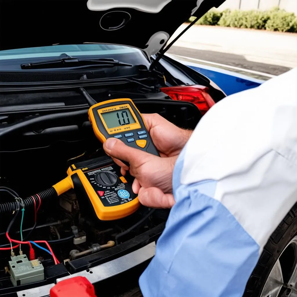 Mécanicien travaillant sur le système électrique d'une voiture