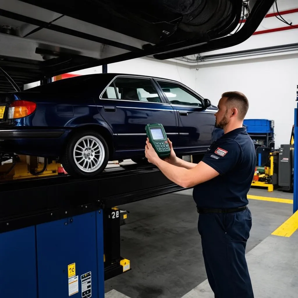 Mechanic using OBD2 scanner