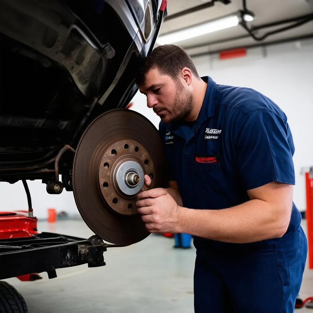 Mécanicien travaillant sur les freins d'une voiture