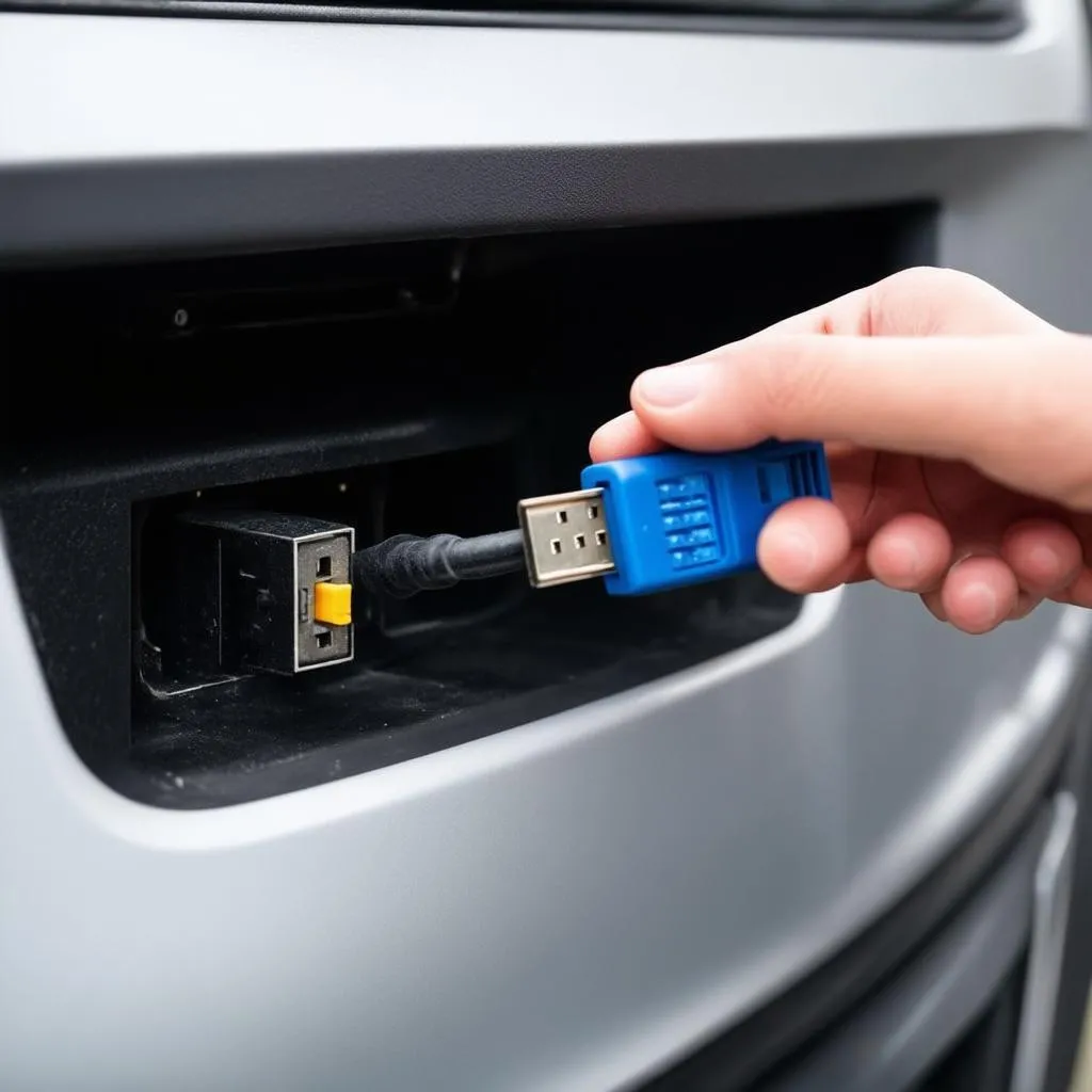 OBD plug connected to a car