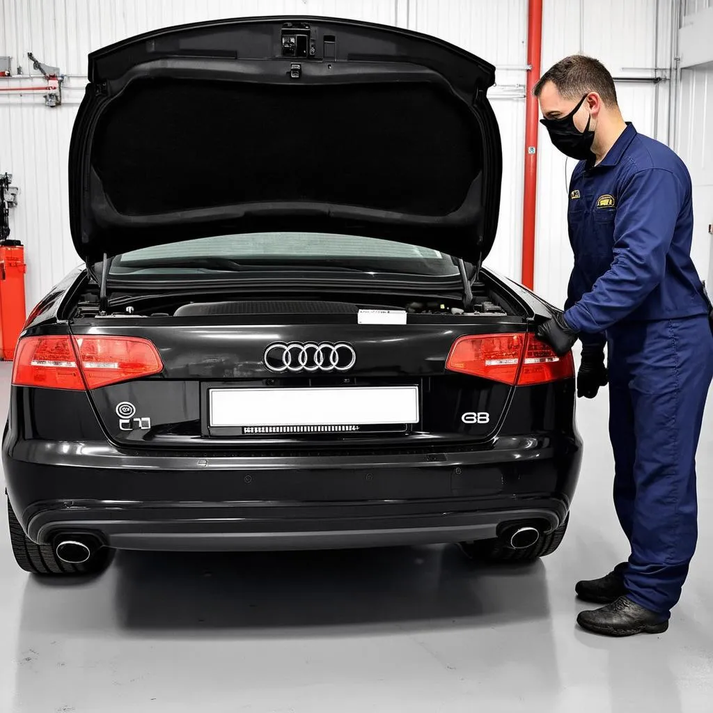 Un mécanicien inspecte une Audi A4 2010