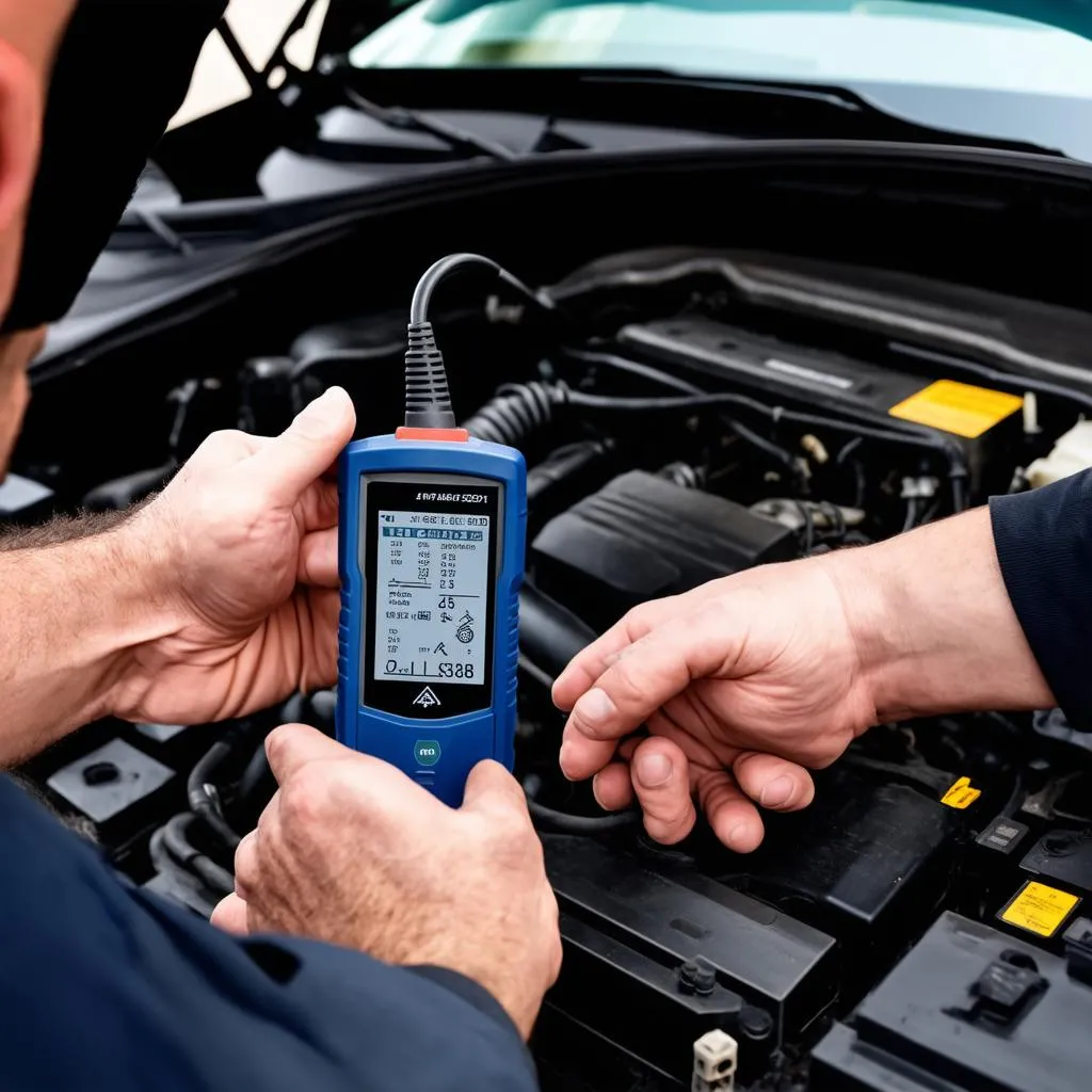 Un mécanicien utilise un scanner OBD2