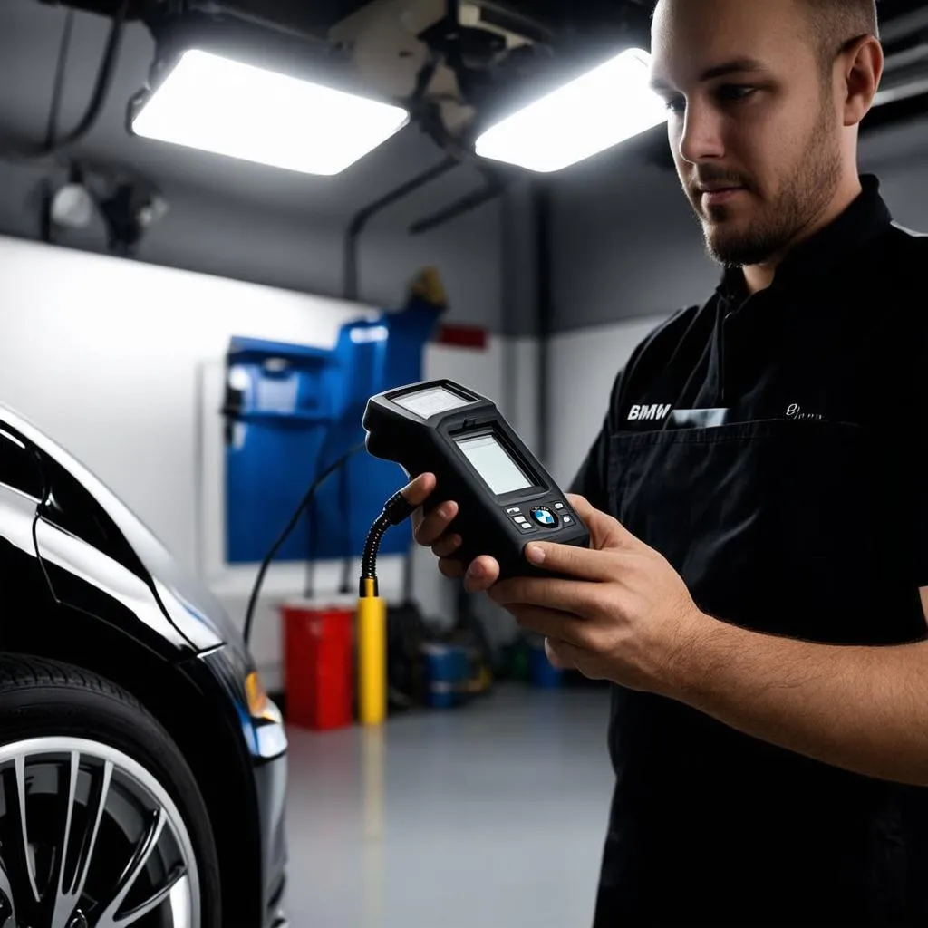 BMW Mechanic Using OBD Scanner