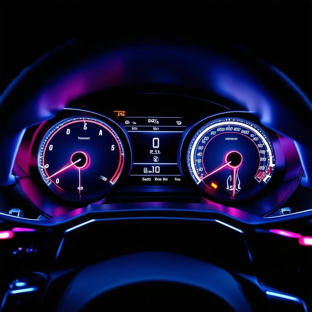 Car dashboard with glowing lights