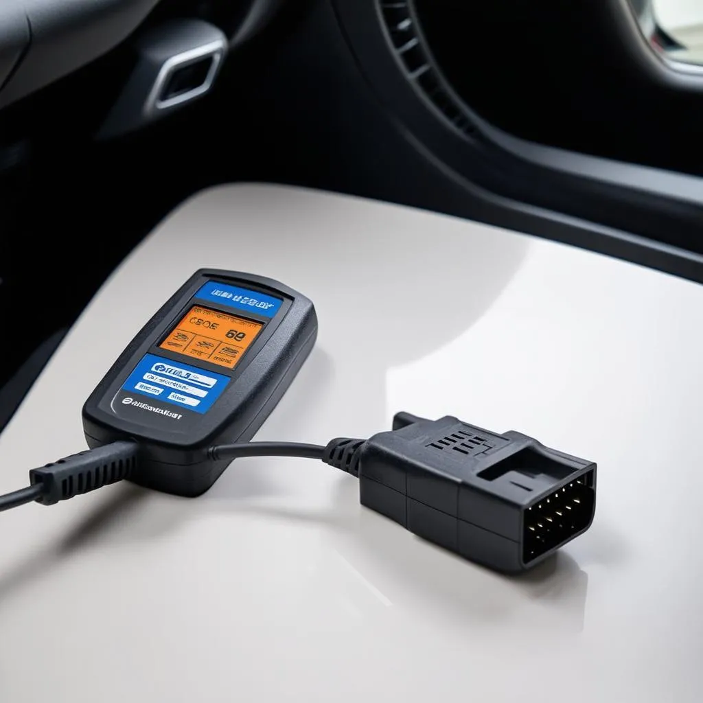 Car diagnostic scanner connected to a car