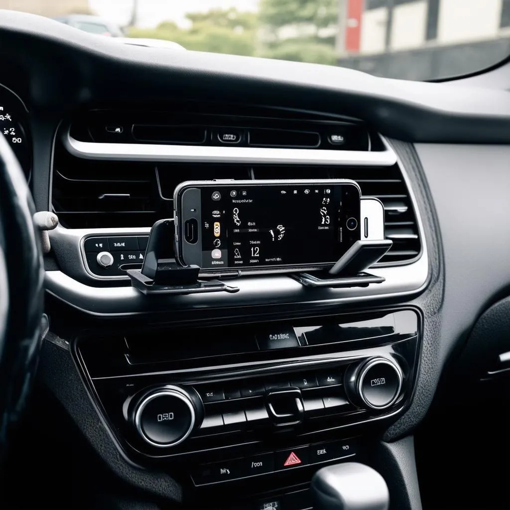 Car interior with radio and phone