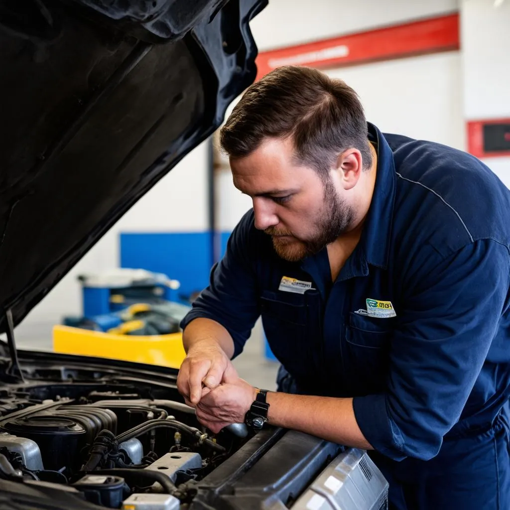 Un technicien automobile inspecte un moteur