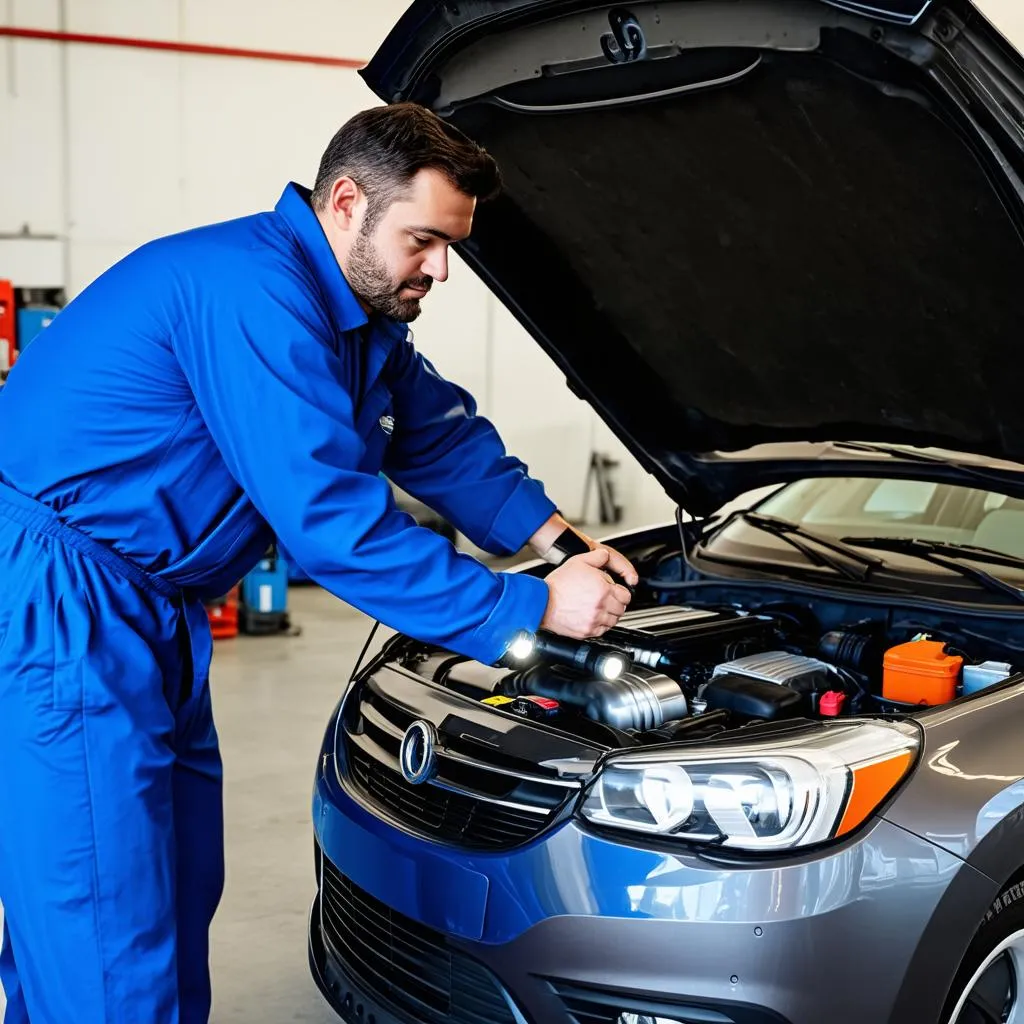 Mechanic inspecting a car engine