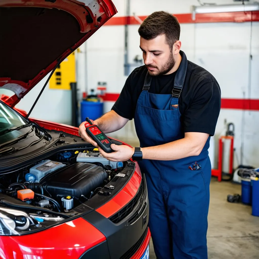 Mécanicien vérifiant un moteur de voiture