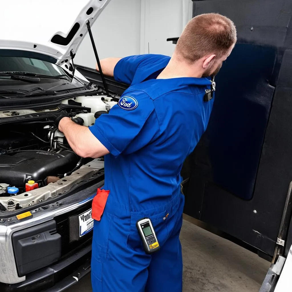 Mécanicien travaillant sur un F-150