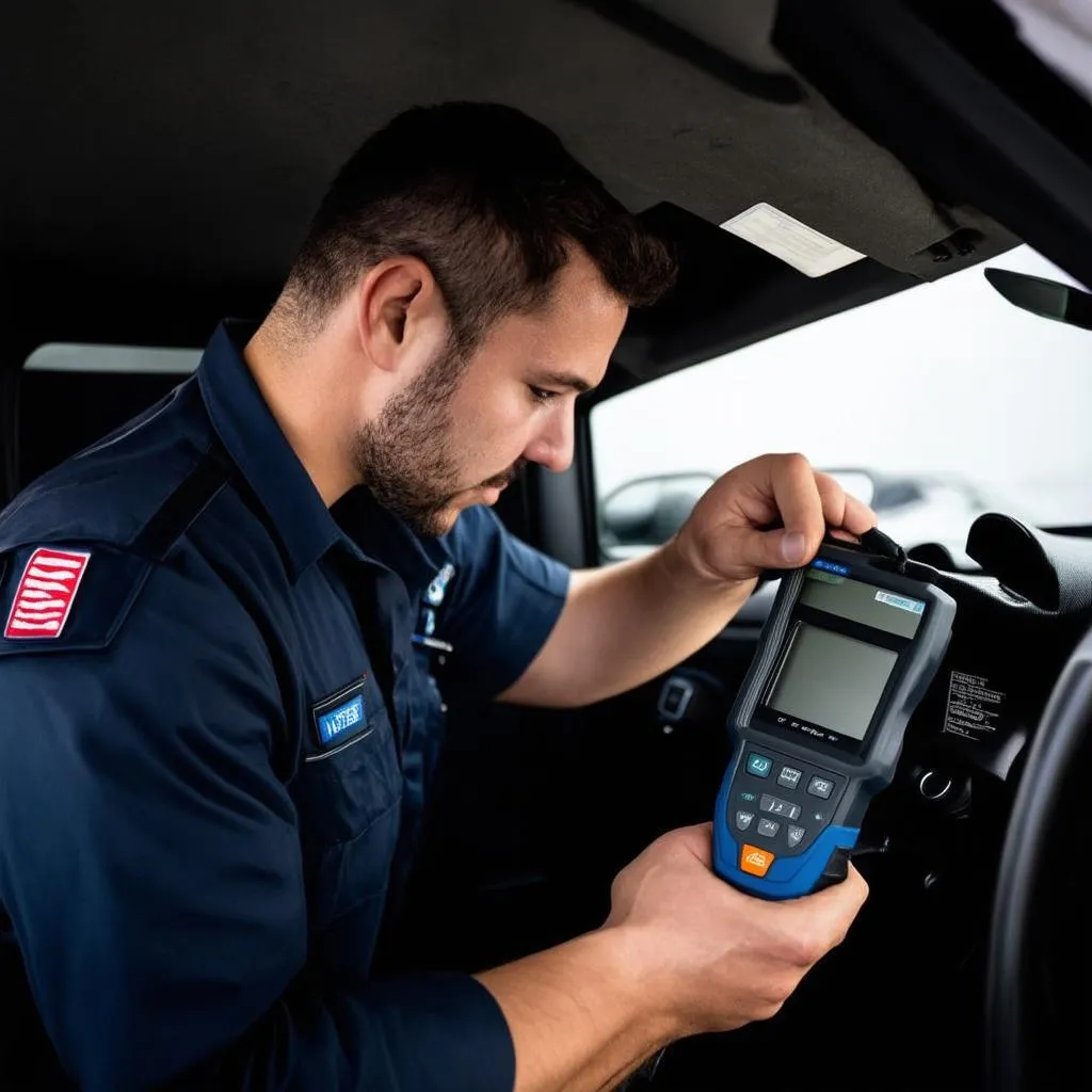 mécanicien inspectant un airbag