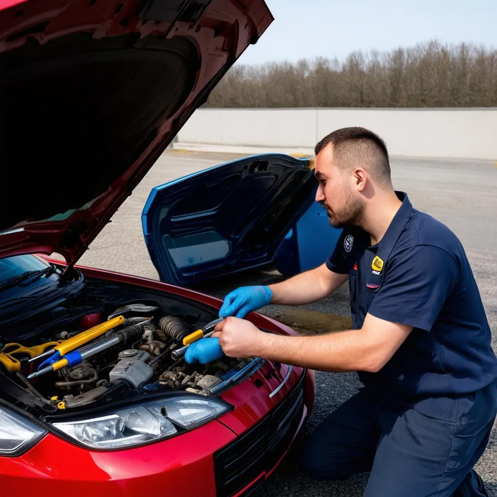 Mécanicien réparant une voiture