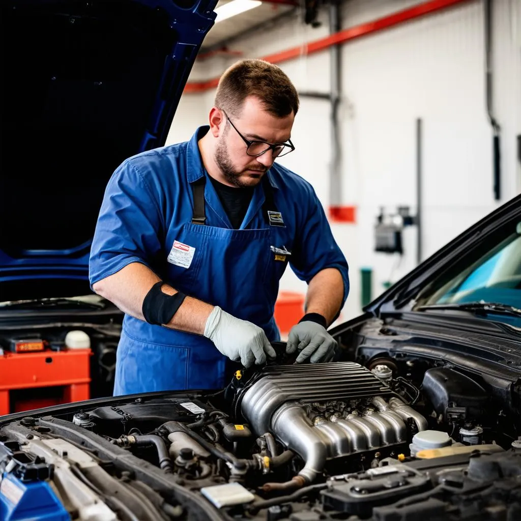 car mechanic fixing a car