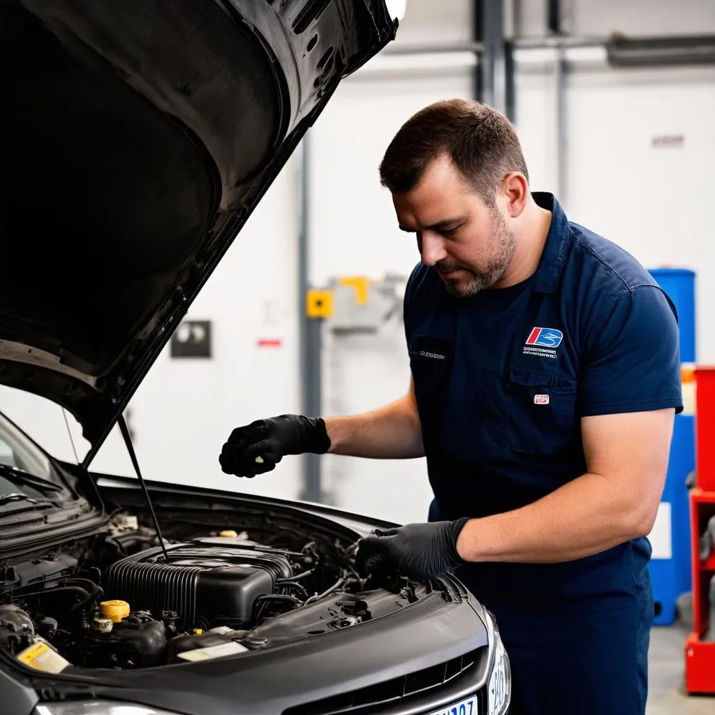 Mécanicien travaillant sur un moteur