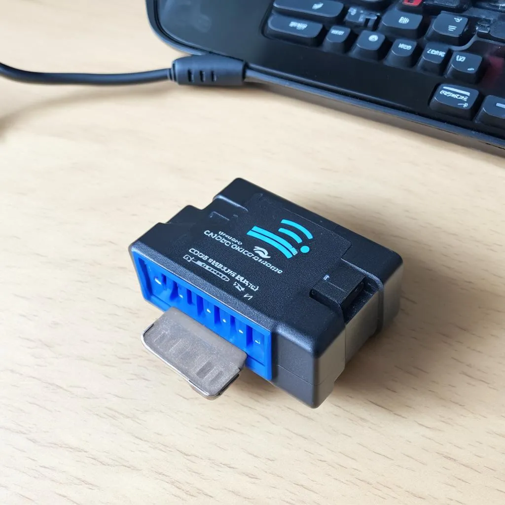 A Coocheer Wifi OBD device plugged into a car's OBD2 port.