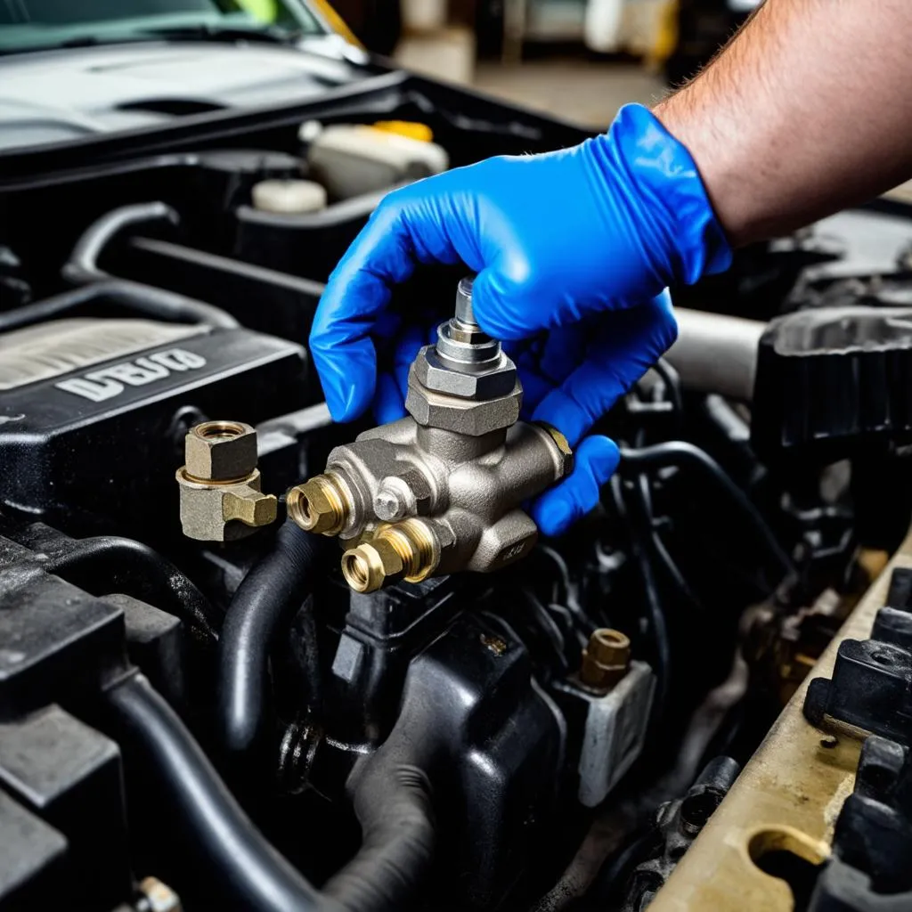 Mechanic inspecting a fuel check valve