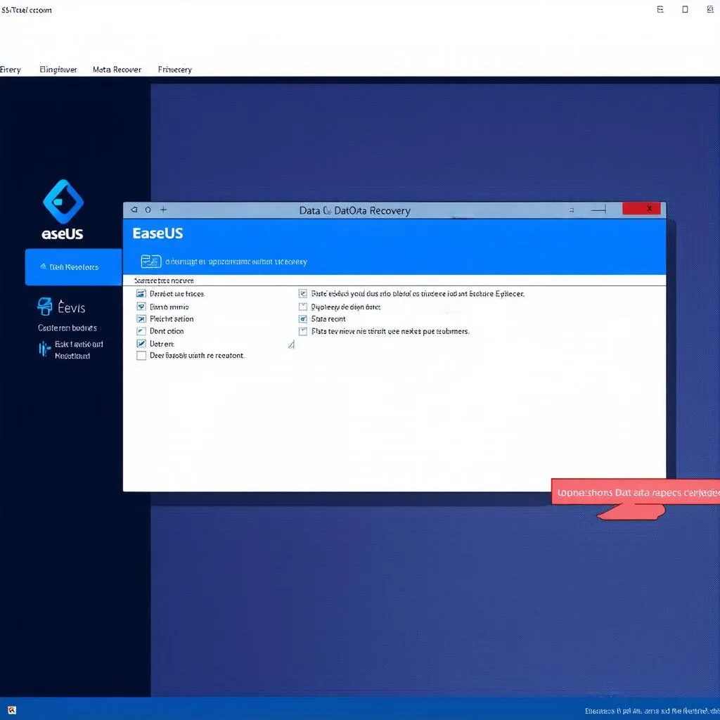 Interface EaseUS Data Recovery