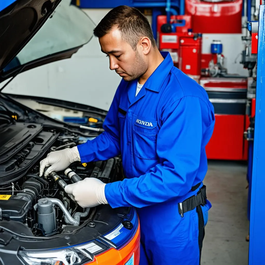 Mechanic Working on a Honda Car