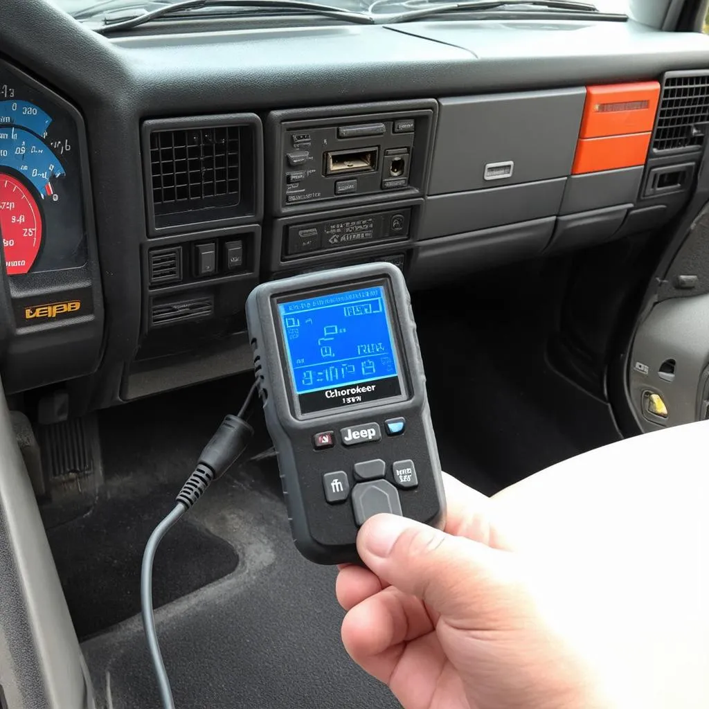 Scanner OBD branché sur une Jeep Cherokee