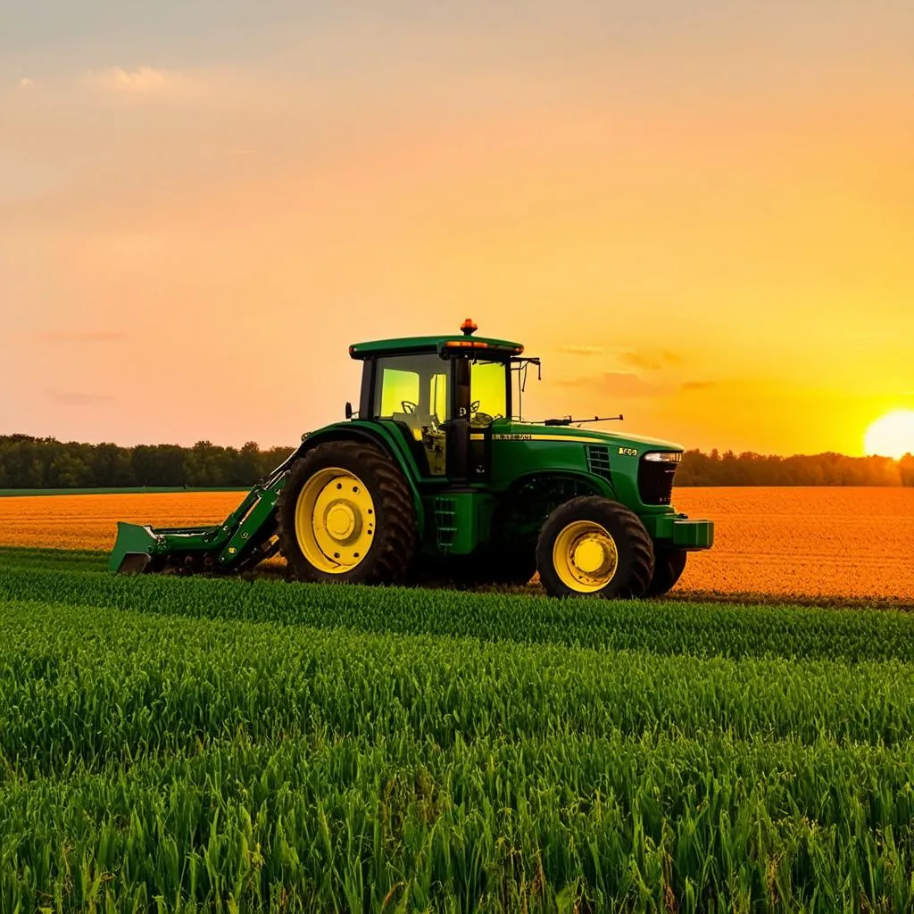 Tracteur John Deere dans un champ