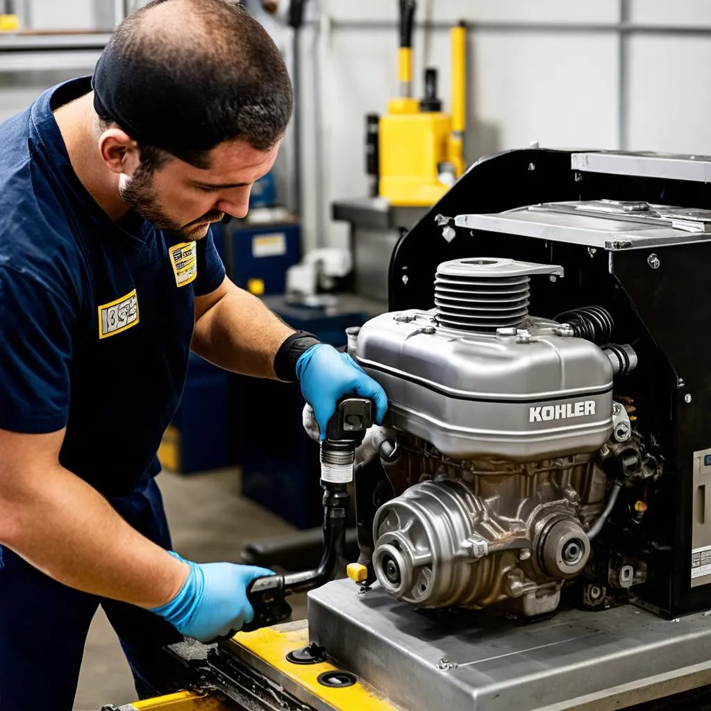 Mécanicien travaillant sur un moteur diesel Kohler