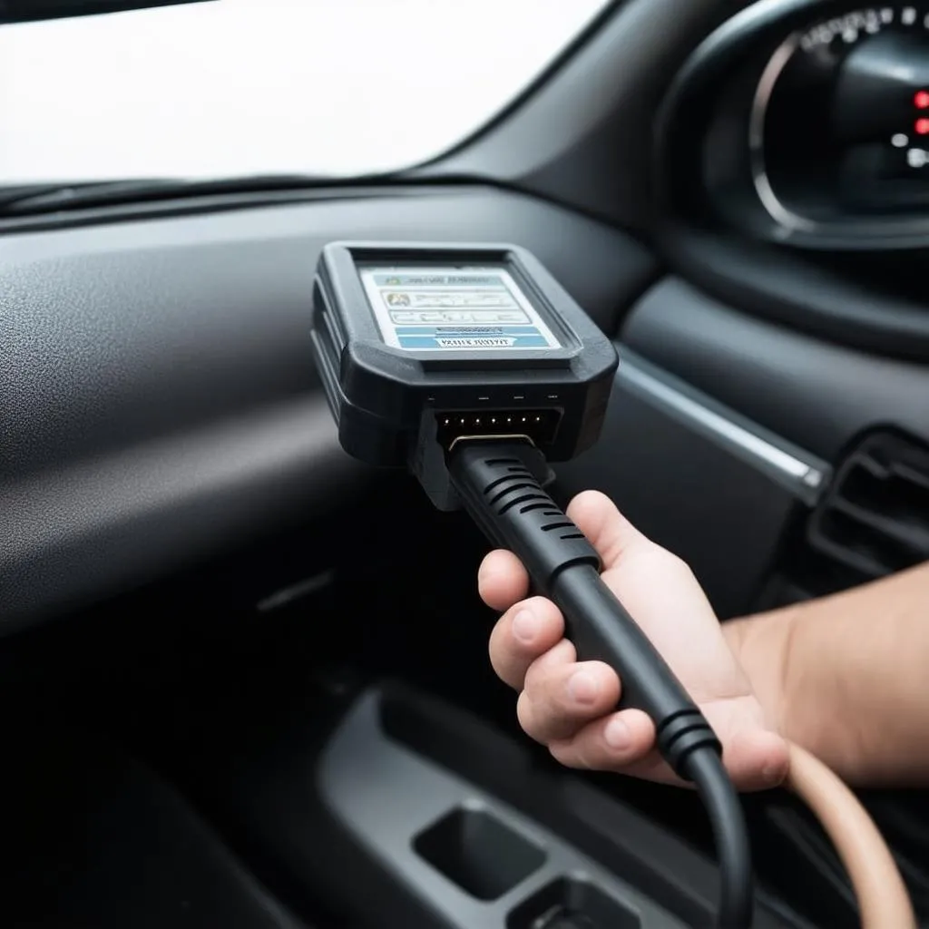 Lecteur OBD branché sur une voiture