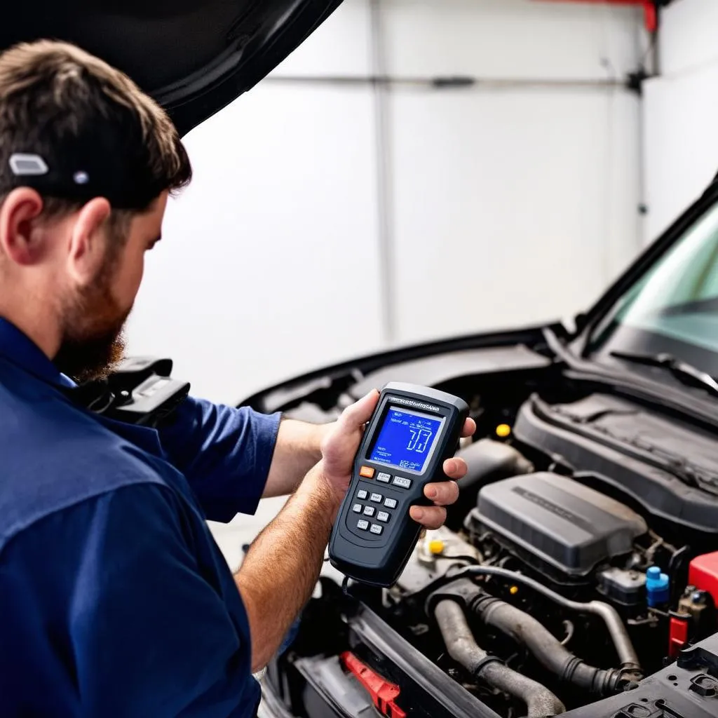 Mécanicien utilisant un outil de diagnostic