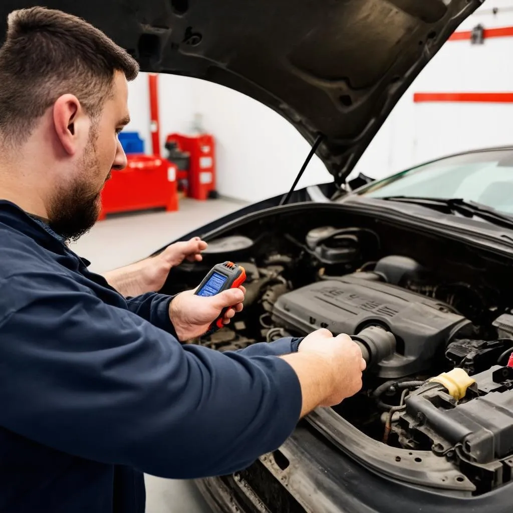 Mécanicien utilisant un outil OBD