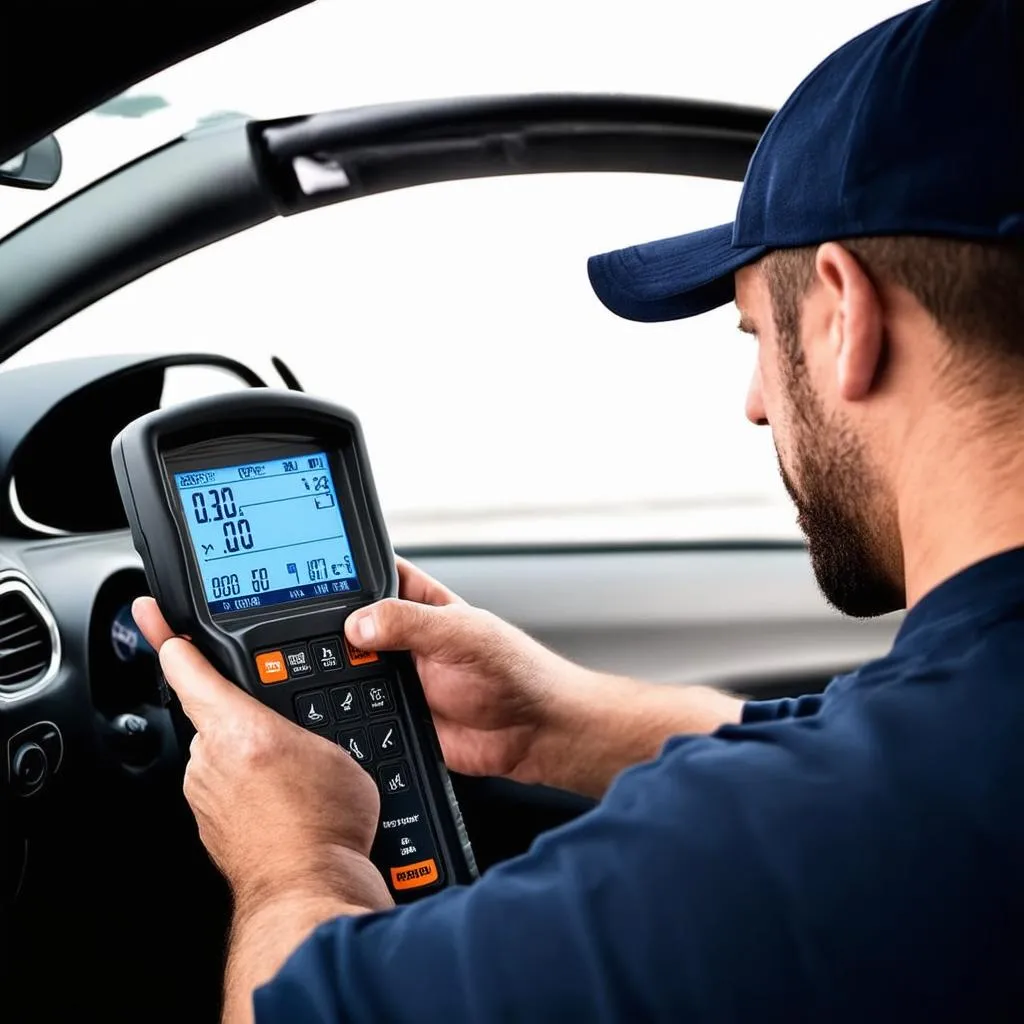 Mécanicien utilisant un scanner sur une voiture