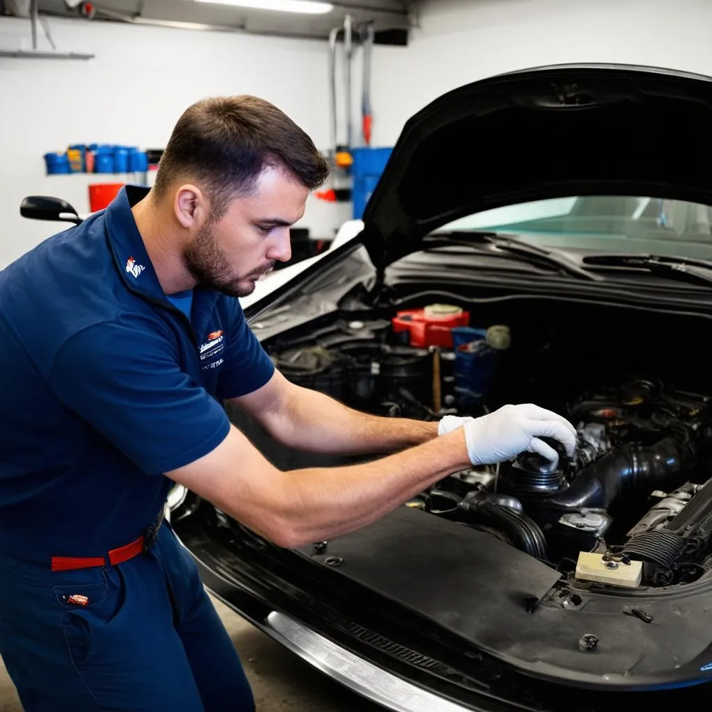 Mécanicien travaillant sur une voiture de sport