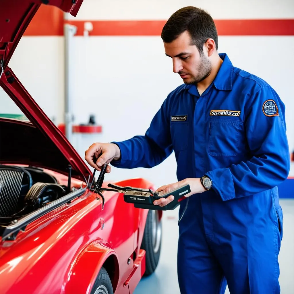 Mechanic Checking Car Weight