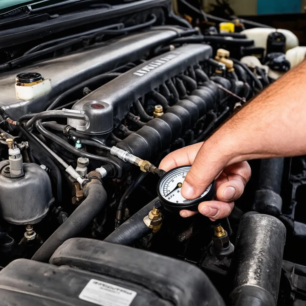 Mécanicien vérifiant la pression d'huile sur un moteur Paccar MX13