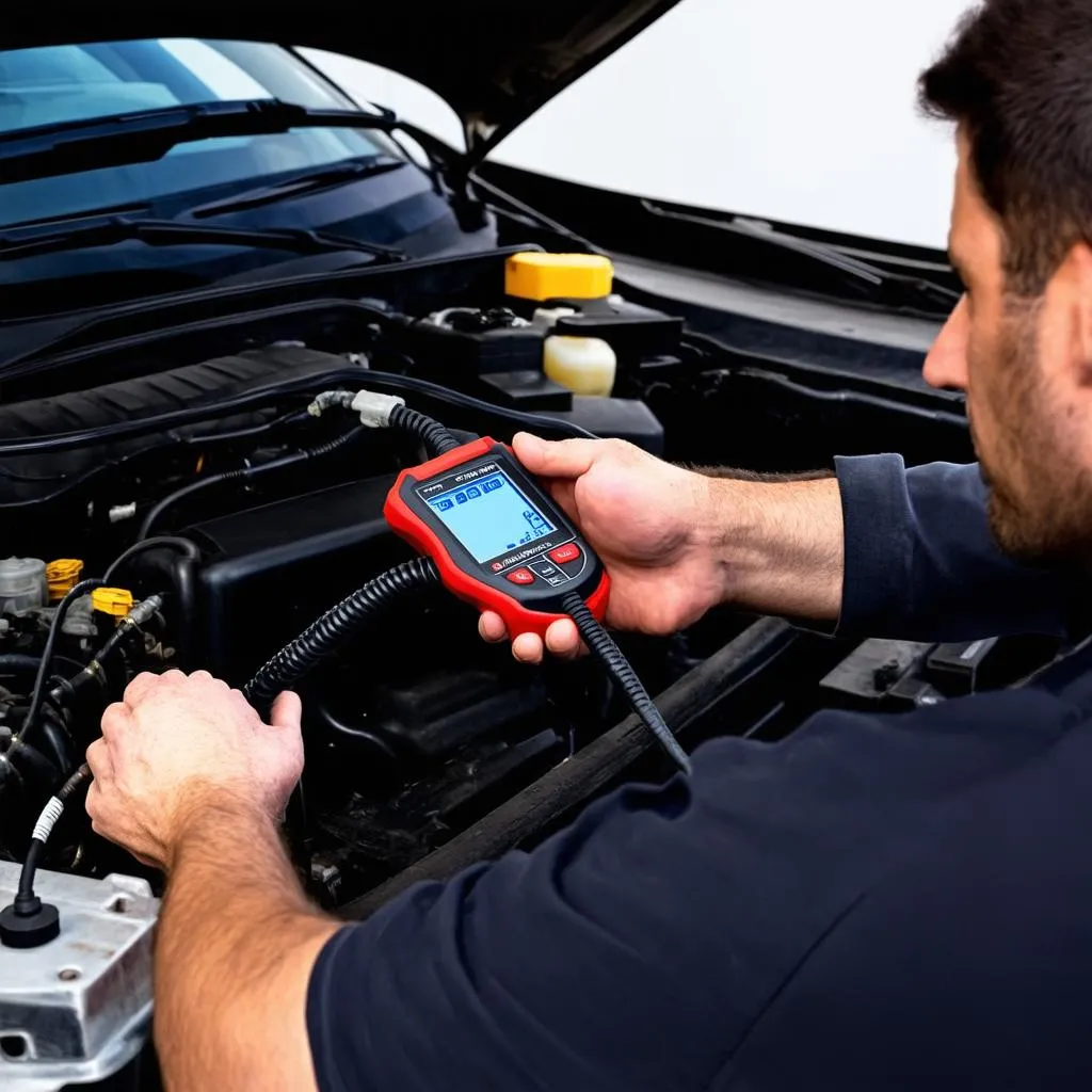 Mécanicien diagnostiquant une voiture