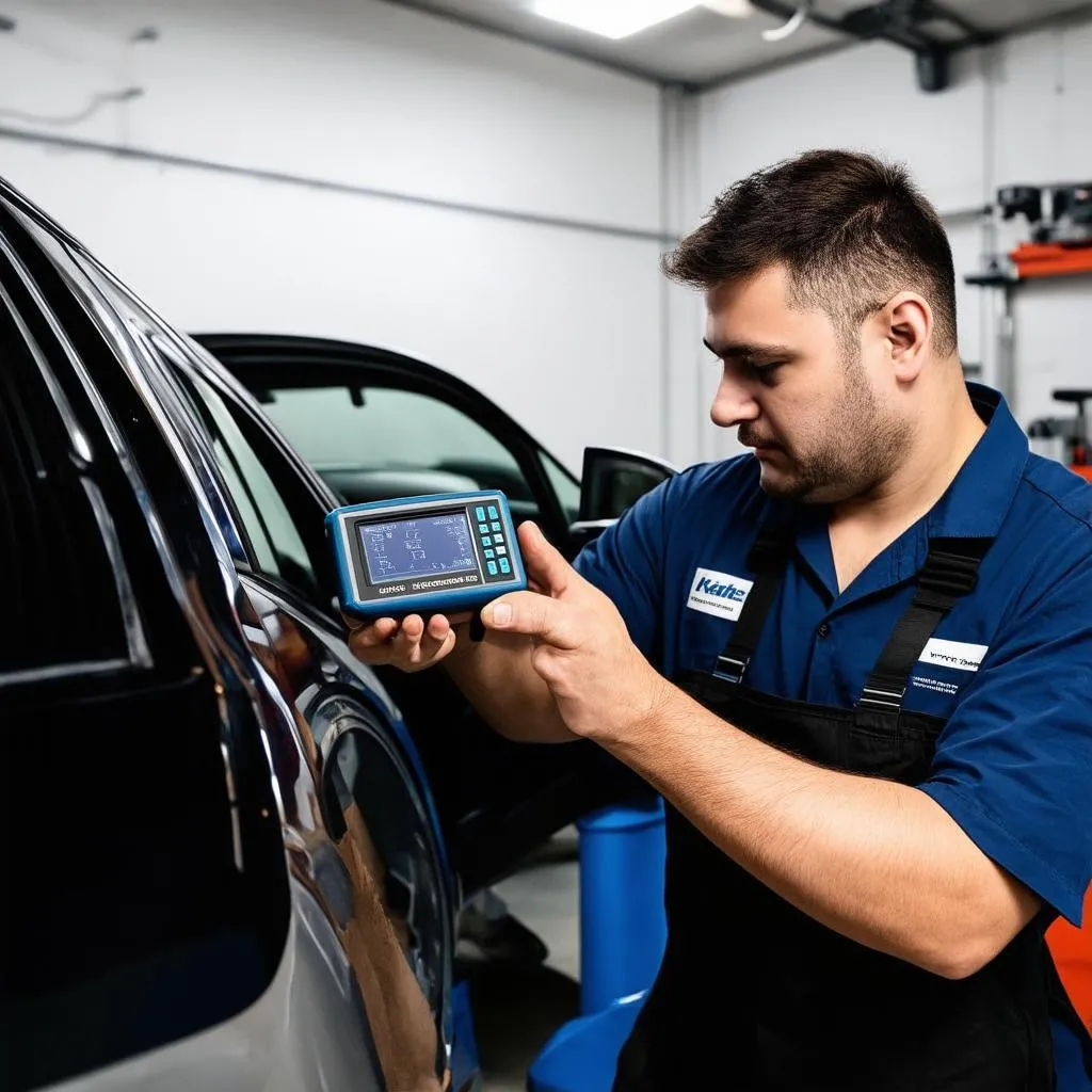 Mechanic Diagnosing Car