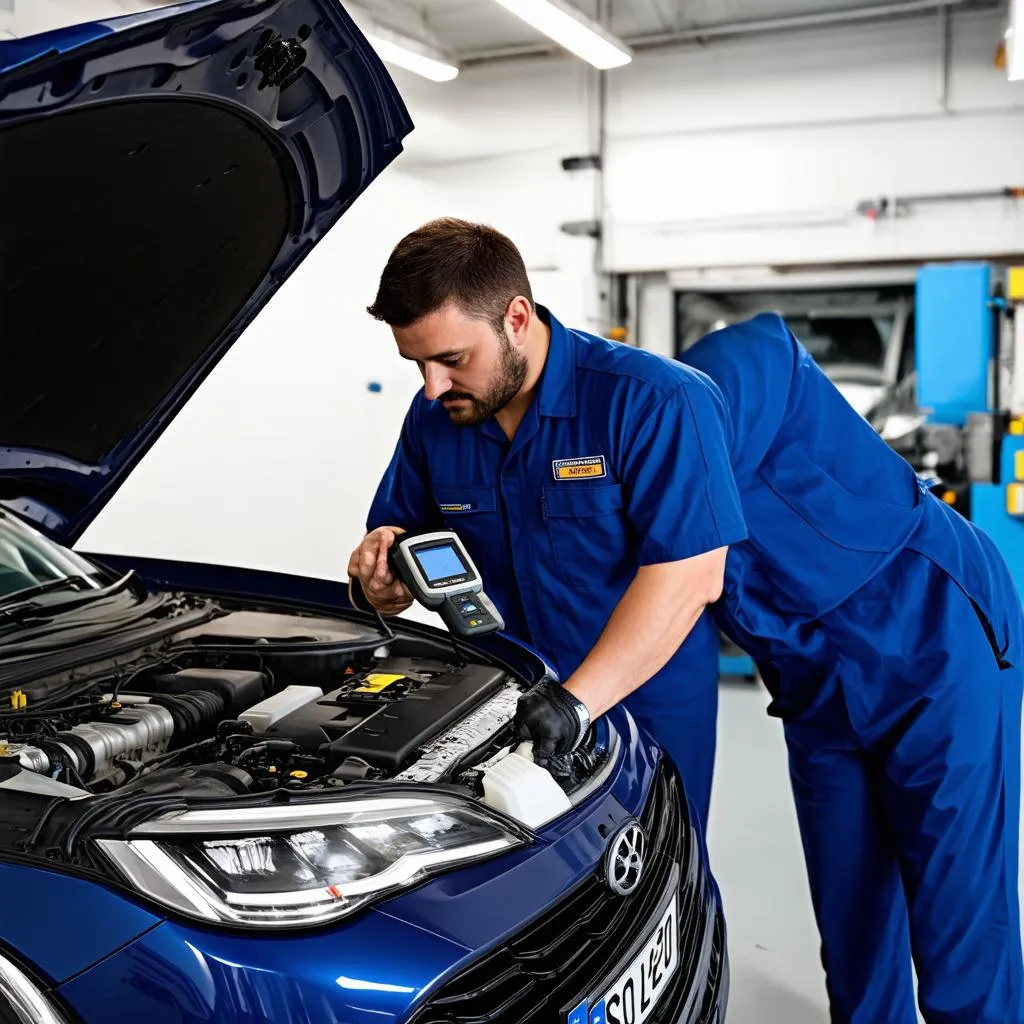 Mechanic Diagnosing Car