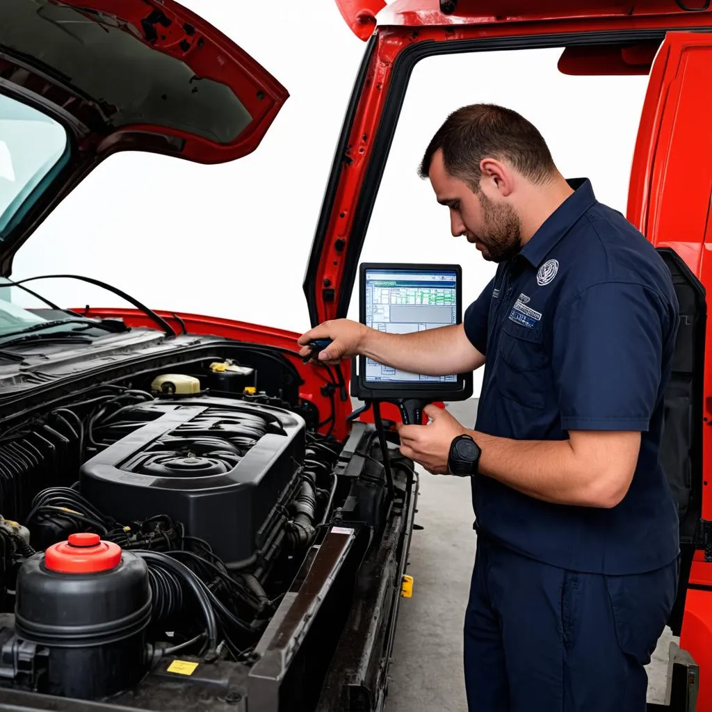 Mécanicien diagnostiquant un moteur