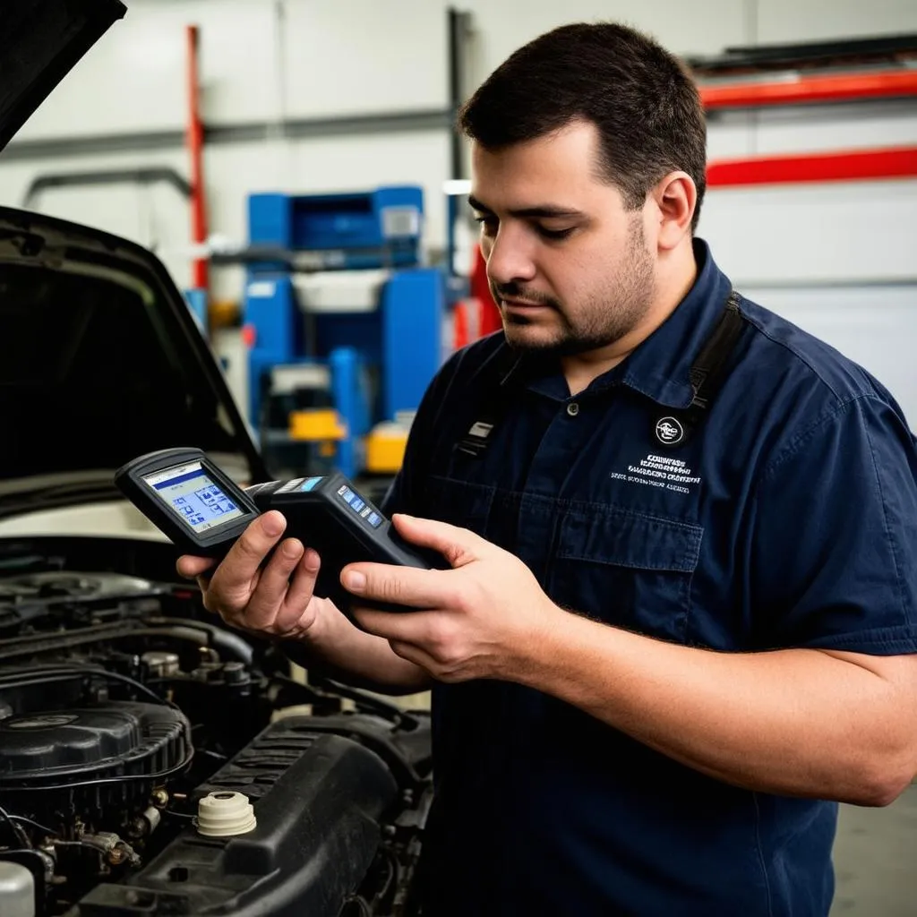 Mechanic Diagnosing Truck Engine