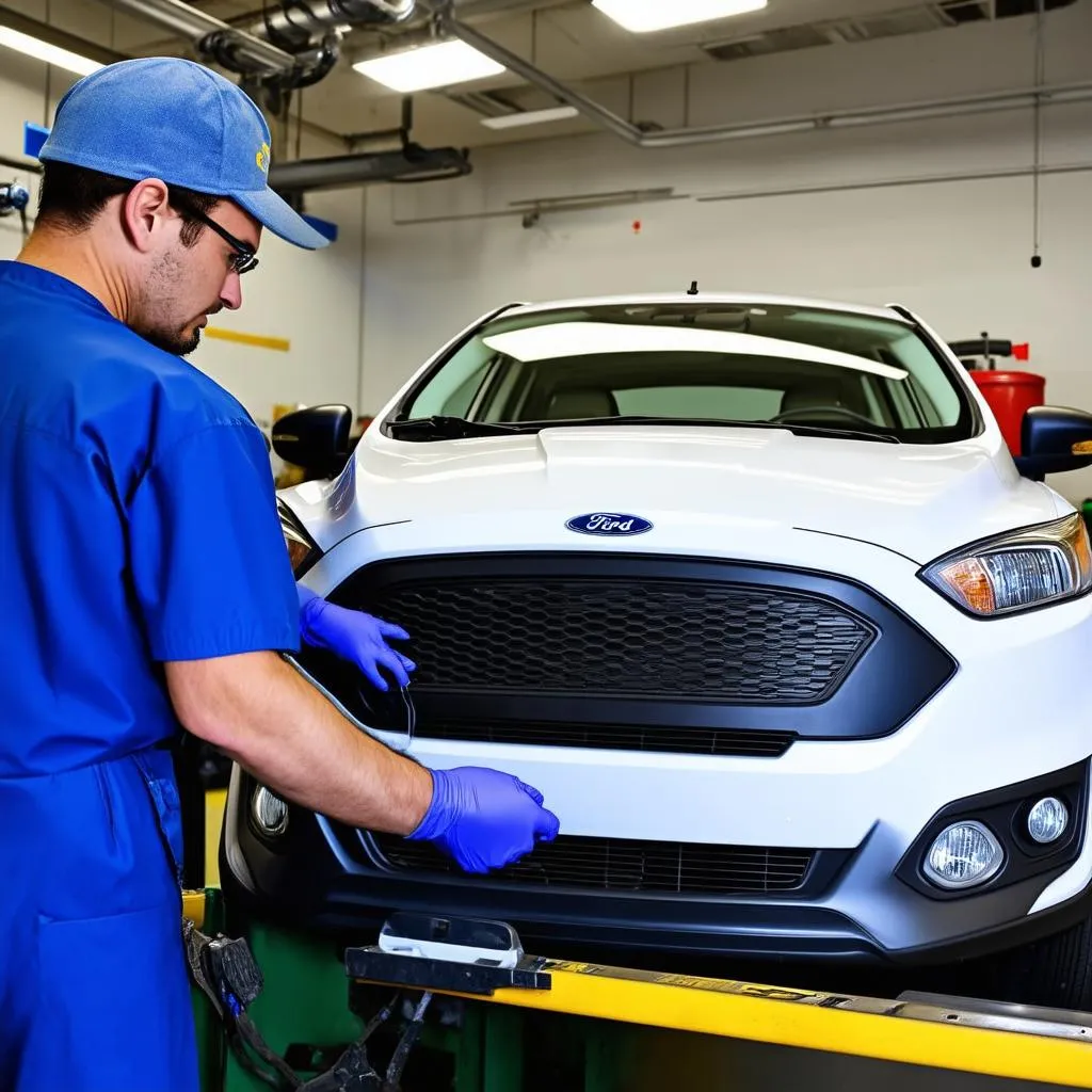 Un mécanicien travaillant sur une voiture Ford