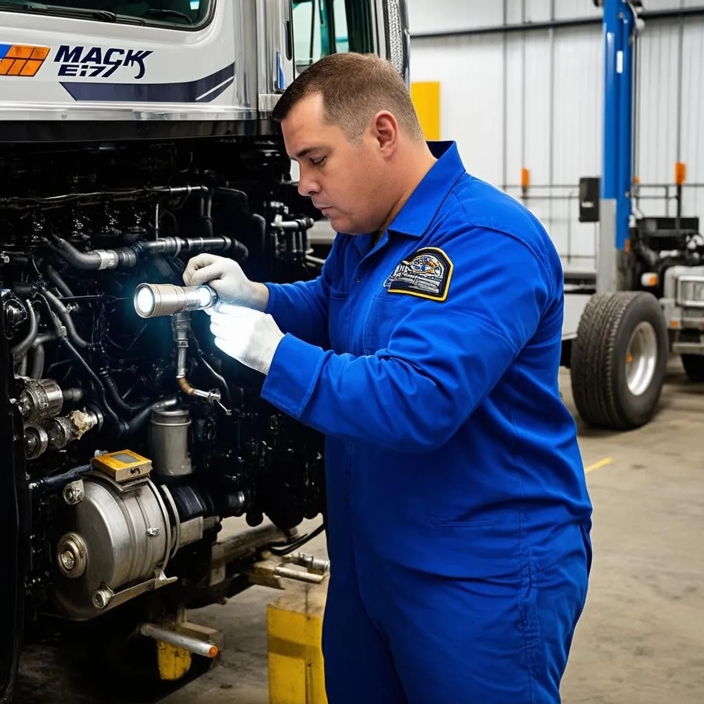 Mechanic Inspecting E7 Engine