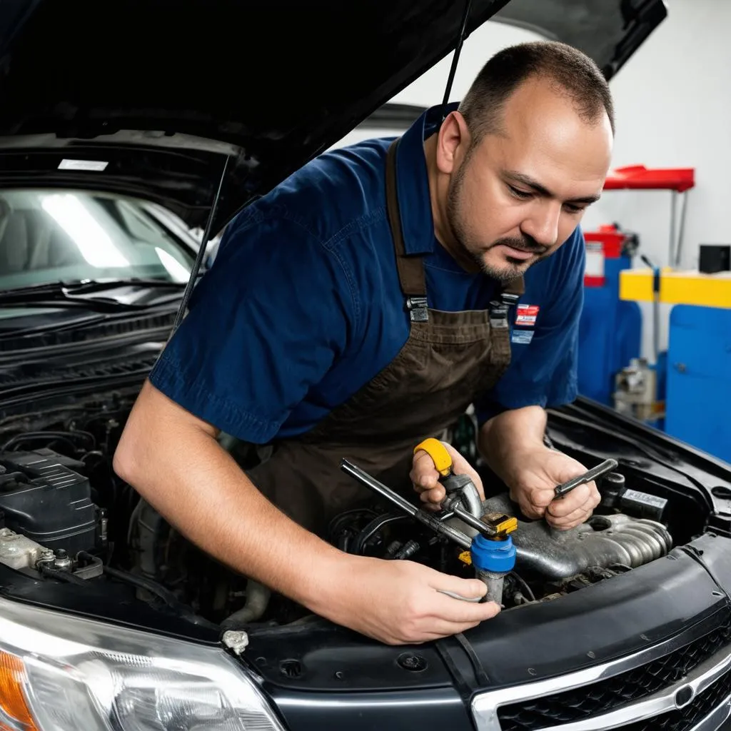 Mechanic Repairing Car