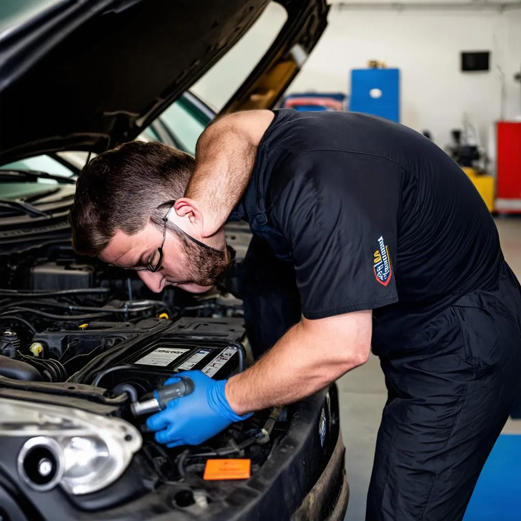 Mécanicien réparant une voiture