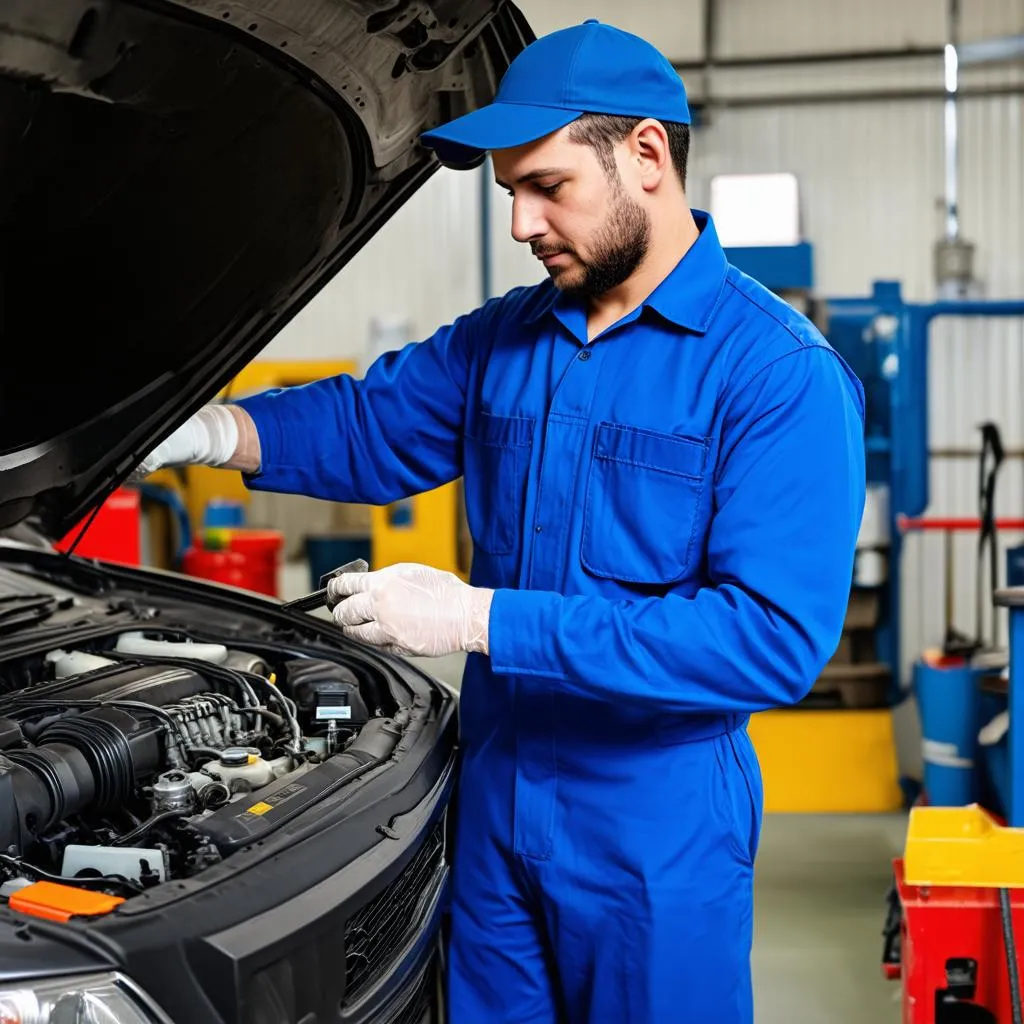 car mechanic repairing a car engine