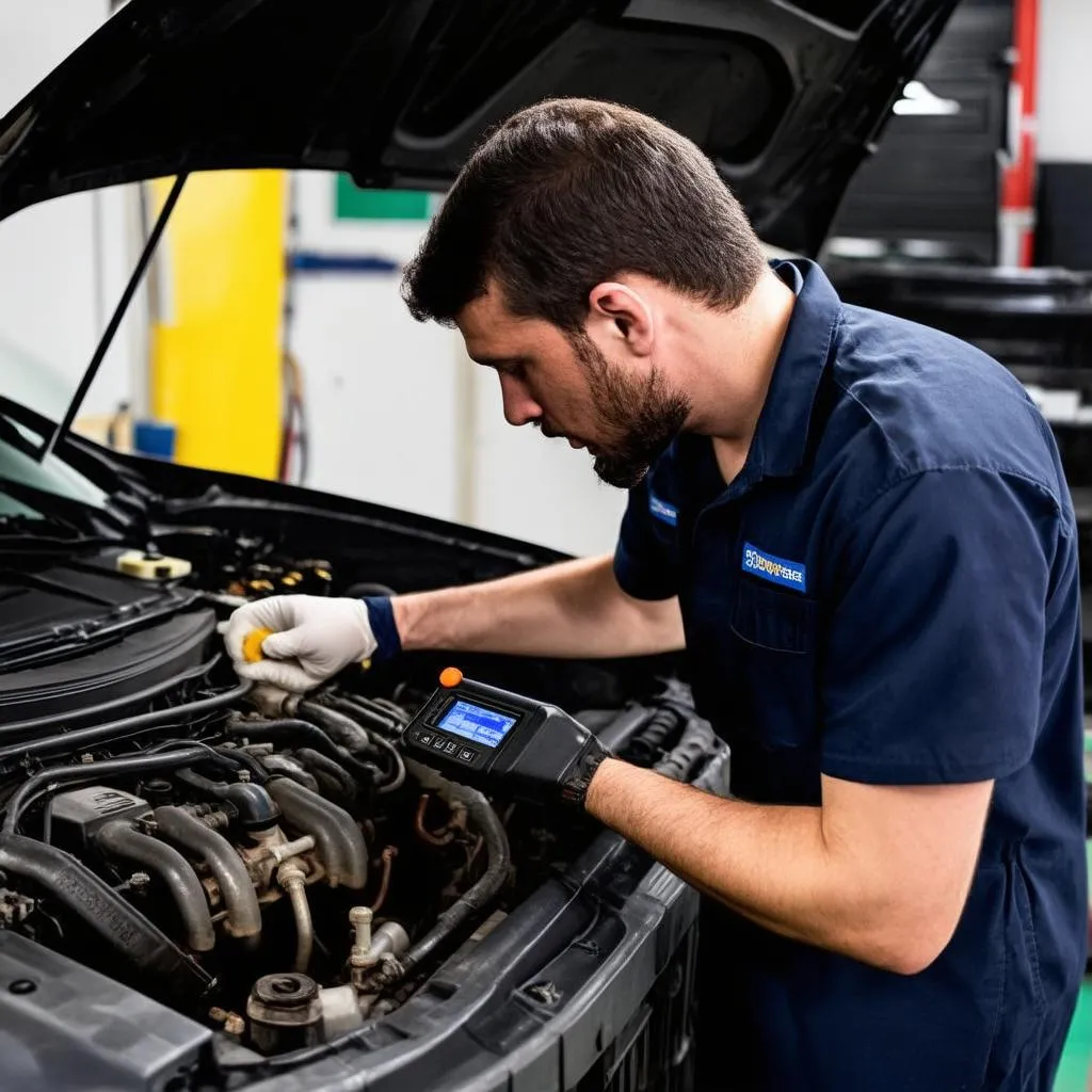 Mechanic Repairing Car