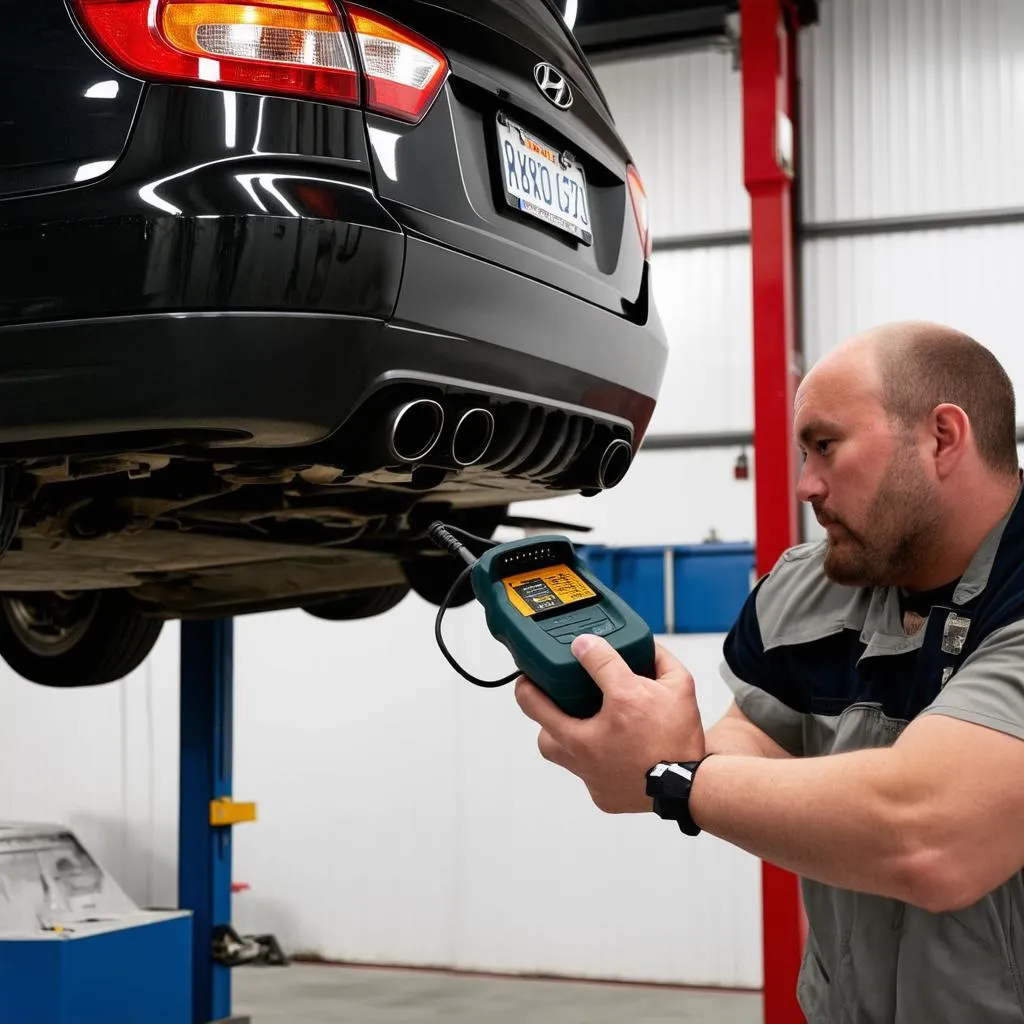 Mechanic using OBD-II scanner on 2003 Hyundai Elantra