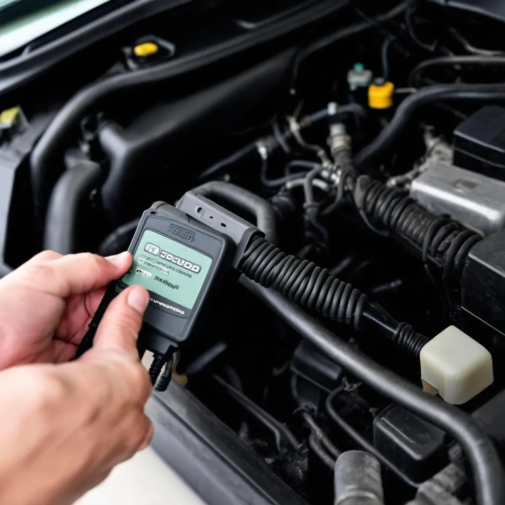 Mechanic Using OBD Scanner on Toyota Tundra